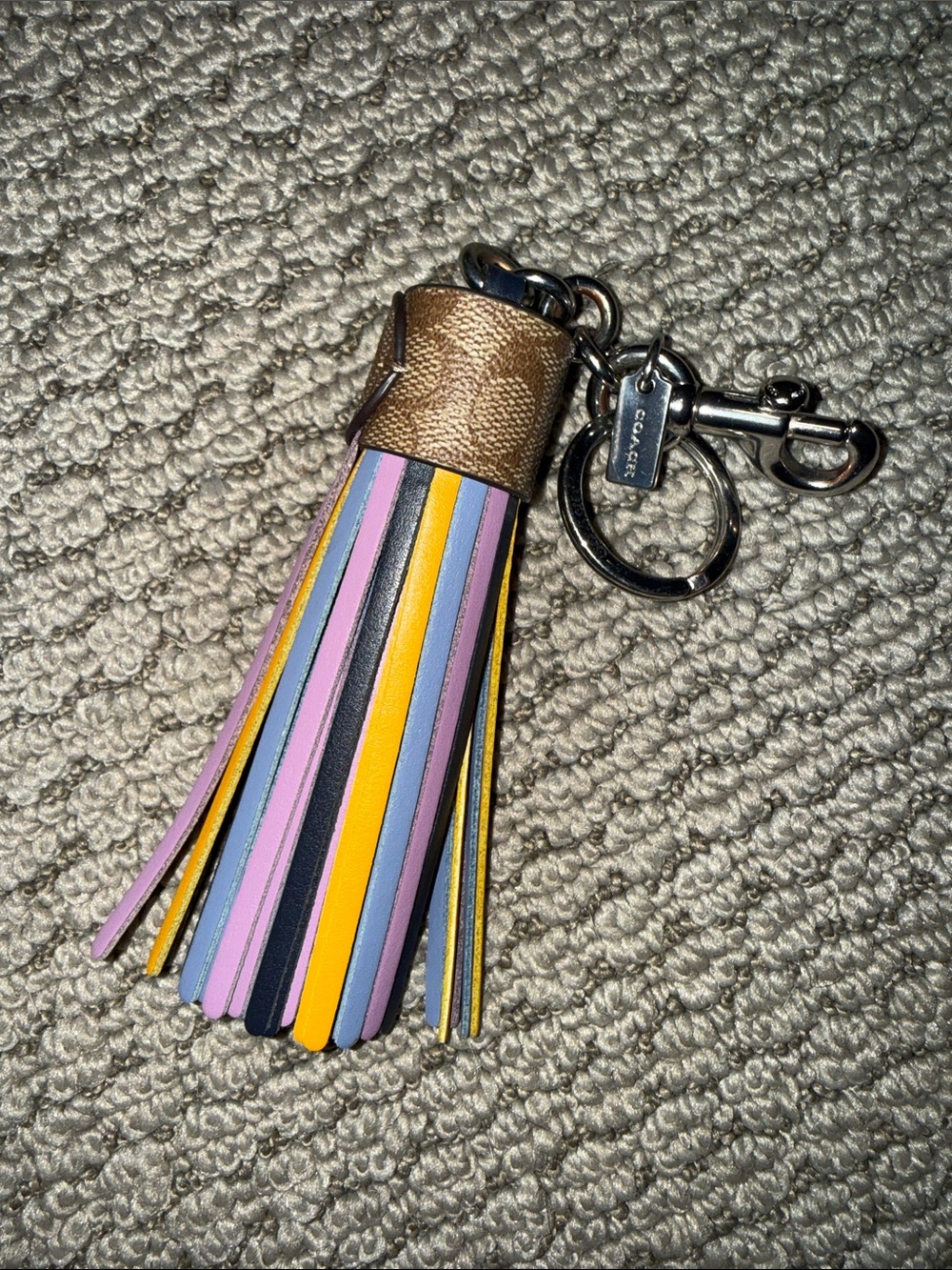 Coach Multicolor Leather Tassel Key Fob in Pink, Purple, Yellow, Black & Tan